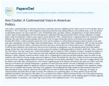 Essay on Ann Coulter: a Controversial Voice in American Politics