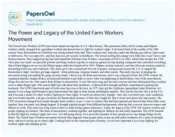 Essay on The Power and Legacy of the United Farm Workers Movement