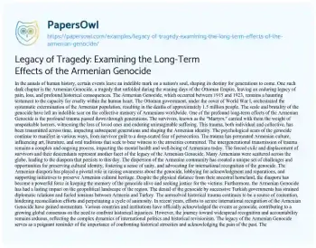 Essay on Legacy of Tragedy: Examining the Long-Term Effects of the Armenian Genocide