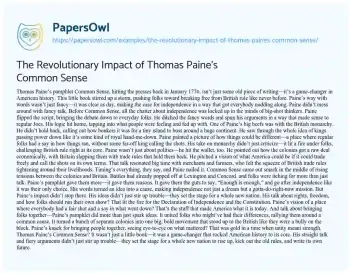 Essay on The Revolutionary Impact of Thomas Paine’s Common Sense