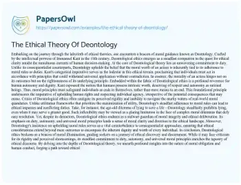 Essay on The Ethical Theory of Deontology