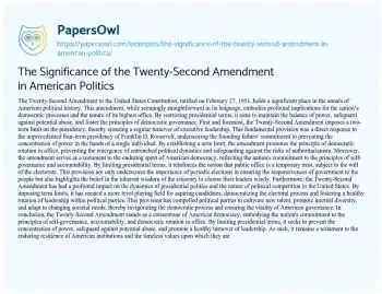 Essay on The Significance of the Twenty-Second Amendment in American Politics