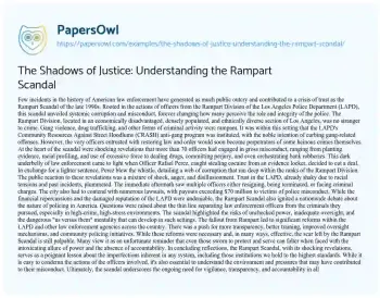 Essay on The Shadows of Justice: Understanding the Rampart Scandal