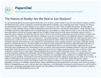 Essay on The Nature of Reality: are we Real or Just Illusions?