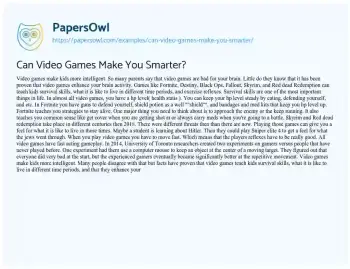 Essay on Can Video Games Make you Smarter?