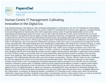 Essay on Human-Centric it Management: Cultivating Innovation in the Digital Era