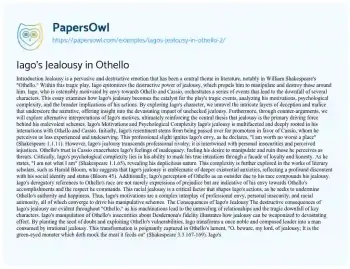 Essay on Iago’s Jealousy in Othello