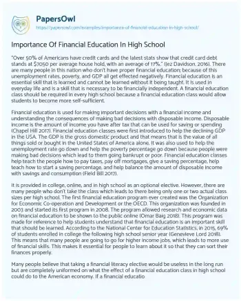 Essay on Importance of Financial Education in High School