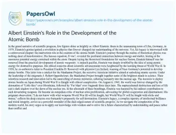 Essay on Albert Einstein’s Role in the Development of the Atomic Bomb