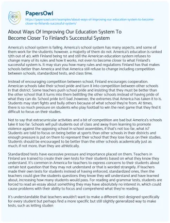 Essay on About Ways of Improving our Education System to Become Closer to Finland’s Successful System