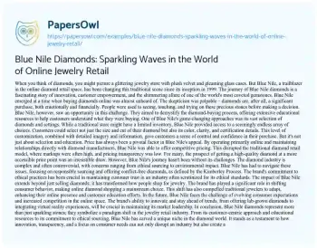 Essay on Blue Nile Diamonds: Sparkling Waves in the World of Online Jewelry Retail