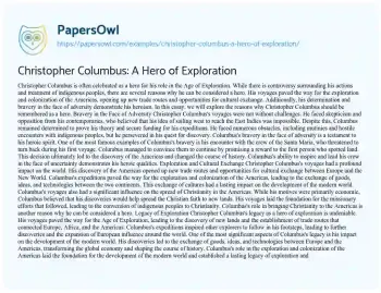 Essay on Christopher Columbus: a Hero of Exploration