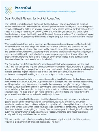 Essay on Dear Football Players: It’s not all about you