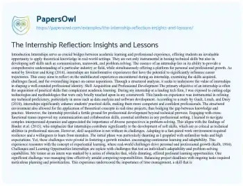 Essay on The Internship Reflection: Insights and Lessons