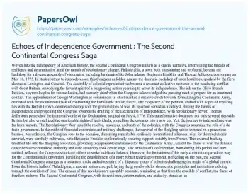 Essay on Echoes of Independence Government : the Second Continental Congress Saga