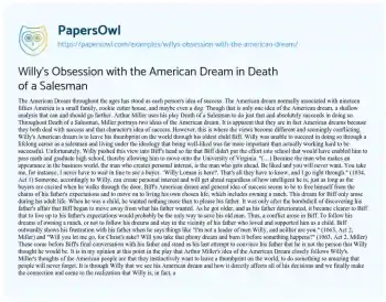 Essay on Willy’s Obsession with the American Dream in Death of a Salesman