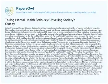 Essay on Taking Mental Health Seriously: Unveiling Society’s Cruelty