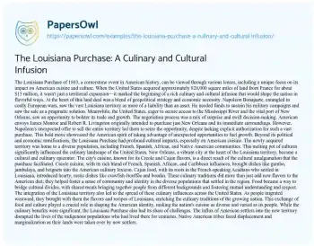 Essay on The Louisiana Purchase: a Culinary and Cultural Infusion