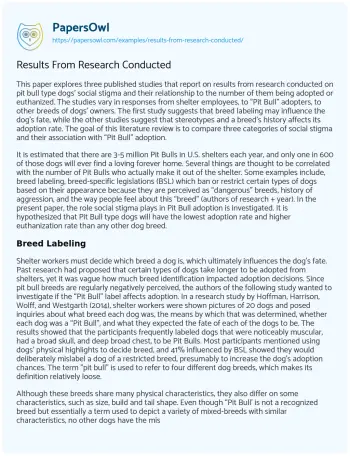 Essay on Results from Research Conducted