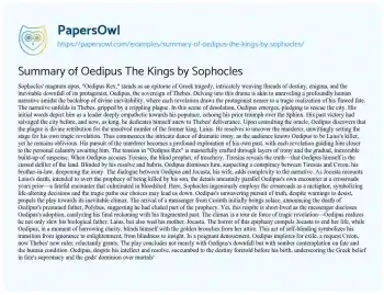 Essay on Summary of Oedipus the Kings by Sophocles