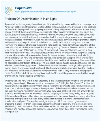 Essay on Problem of Discrimination in Plain Sight