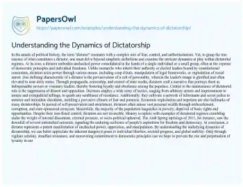 Essay on Understanding the Dynamics of Dictatorship