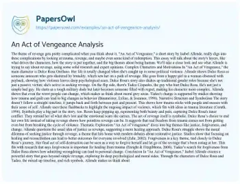 Essay on An Act of Vengeance Analysis