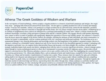 Essay on Athena: the Greek Goddess of Wisdom and Warfare