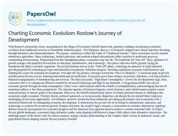 Essay on Charting Economic Evolution: Rostow’s Journey of Development