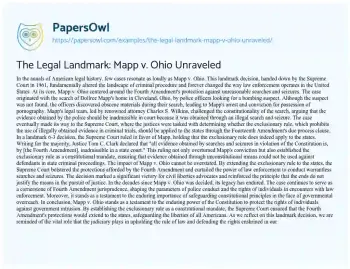 Essay on The Legal Landmark: Mapp V. Ohio Unraveled