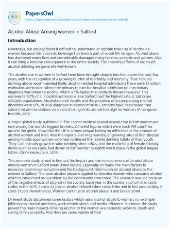 Essay on Alcohol Abuse Among Women in Salford