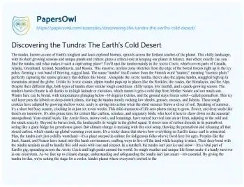 Essay on Discovering the Tundra: the Earth’s Cold Desert