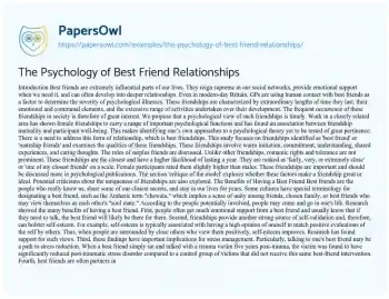 Essay on The Psychology of Best Friend Relationships