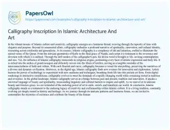 Essay on Calligraphy Inscription in Islamic Architecture and Art