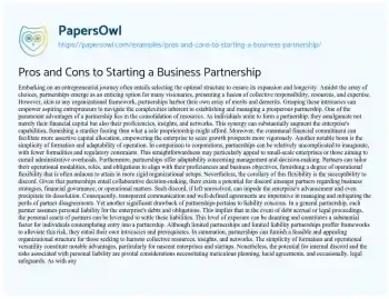 Essay on Pros and Cons to Starting a Business Partnership