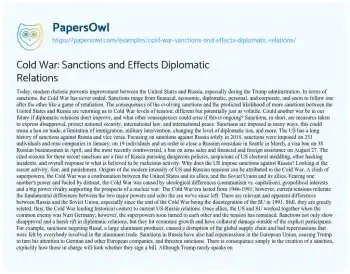 Essay on Cold War: Sanctions and Effects Diplomatic Relations