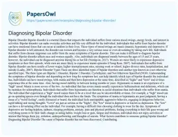 Essay on Diagnosing Bipolar Disorder