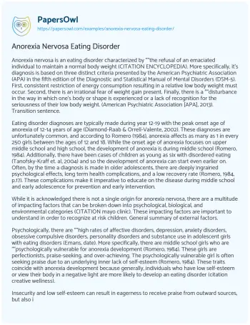 Essay on Anorexia Nervosa Eating Disorder