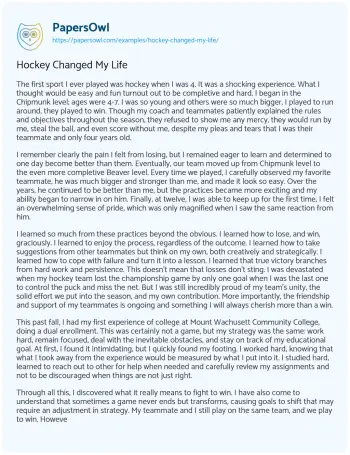 Essay on Hockey Changed my Life