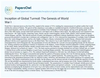 Essay on Inception of Global Turmoil: the Genesis of World War i