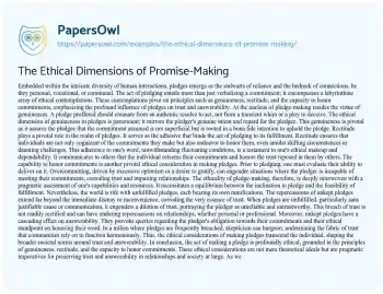 Essay on The Ethical Dimensions of Promise-Making