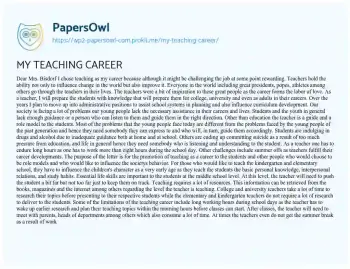 Essay on MY TEACHING CAREER