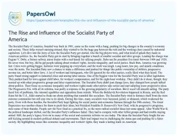 Essay on The Rise and Influence of the Socialist Party of America