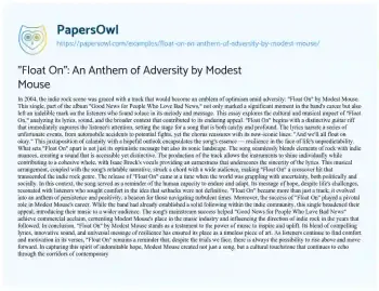 Essay on “Float On”: an Anthem of Adversity by Modest Mouse