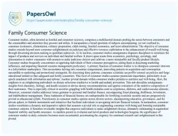 Essay on Family Consumer Science