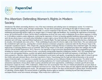 Essay on Pro Abortion: Defending Women’s Rights in Modern Society