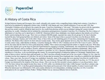 Essay on A History of Costa Rica