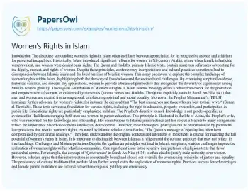 Essay on Women’s Rights in Islam