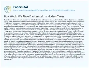 Essay on How would we Place Frankenstein in Modern Times