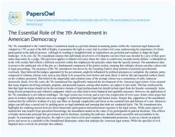 Essay on The Essential Role of the 7th Amendment in American Democracy